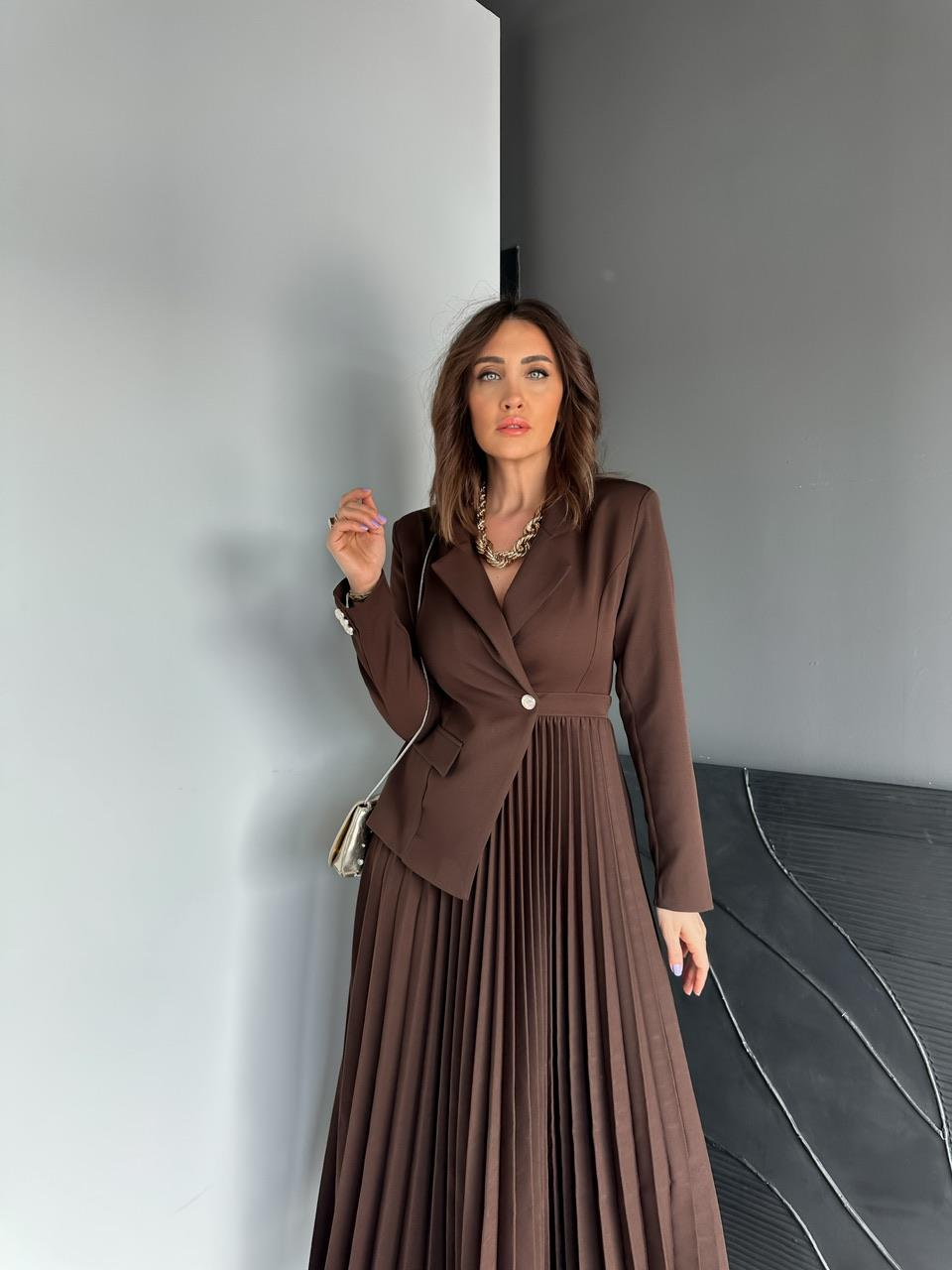 Kahve Ceket Etek Görünümlü Elbise