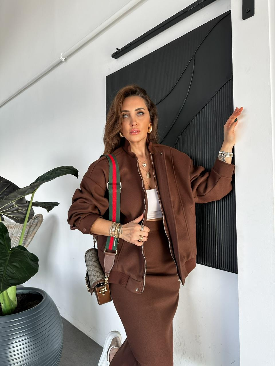 Kahve Ceket Etek Kaşe Takım