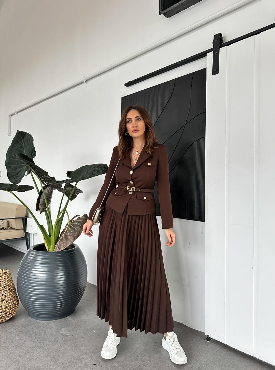 Kahve Ceket Etek Premium Takım