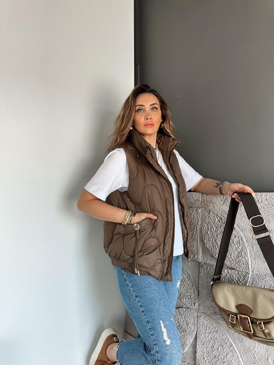 Kahve Cep Detaylı Şişme Yelek