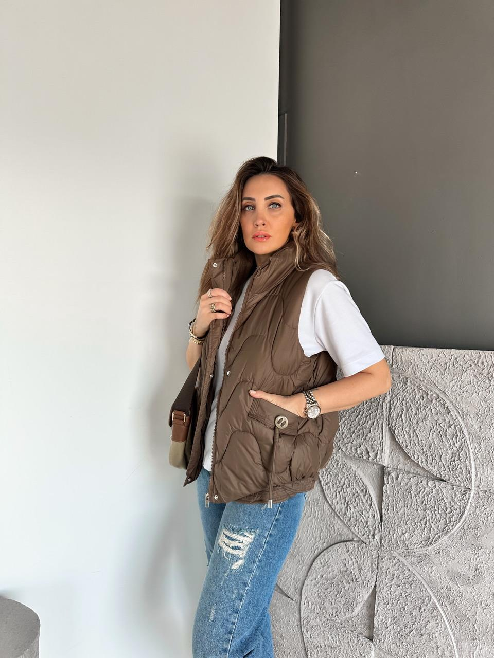 Kahve Cep Detaylı Şişme Yelek