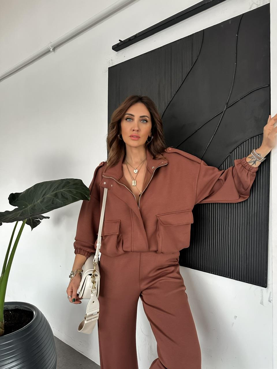 Kahve Cepli Beli Büzgülü Modal Takım