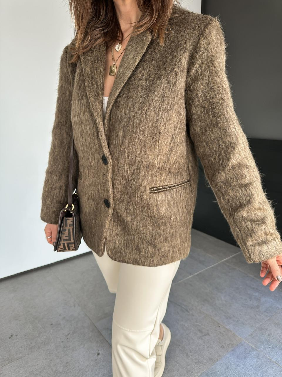 Kahve Cepli Dokulu Blazer Ceket