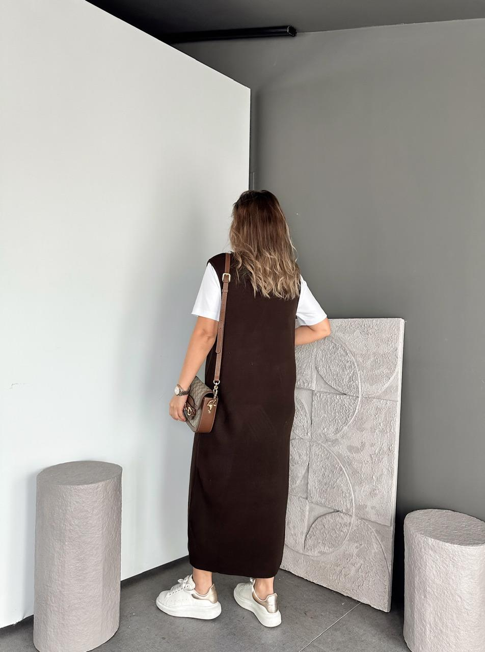 Kahve Cepli Marka Model Triko Elbise
