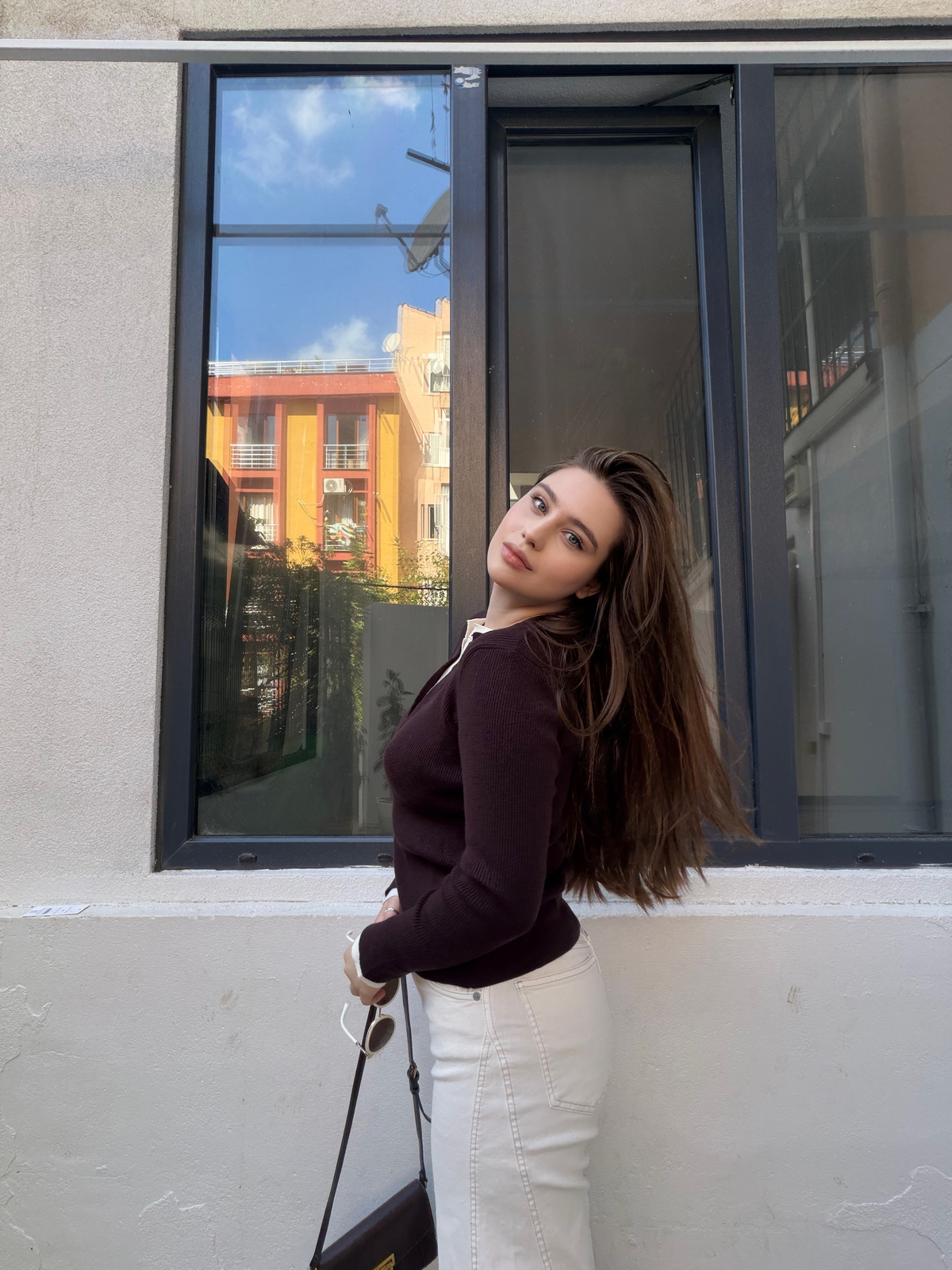 Kahve Çift Yakalı Kazak 