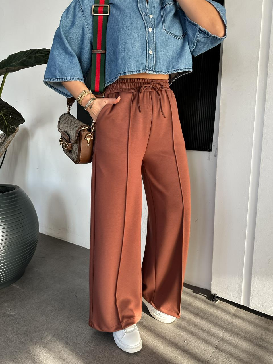Kahve Çımalı Modal Pantolon