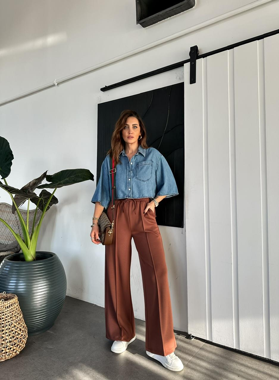 Kahve Çımalı Modal Pantolon