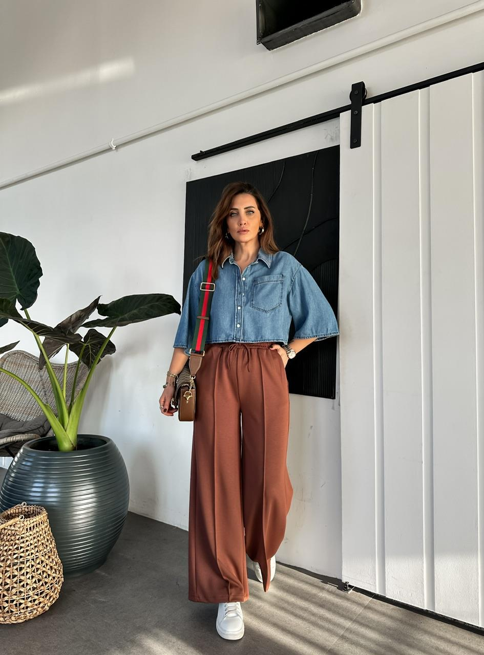 Kahve Çımalı Modal Pantolon