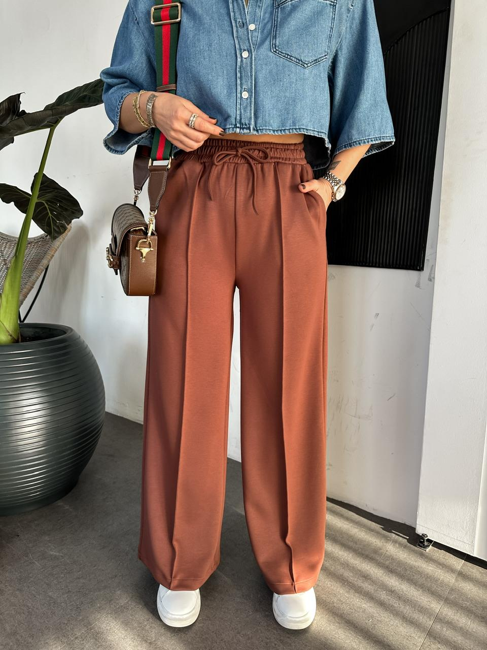 Kahve Çımalı Modal Pantolon