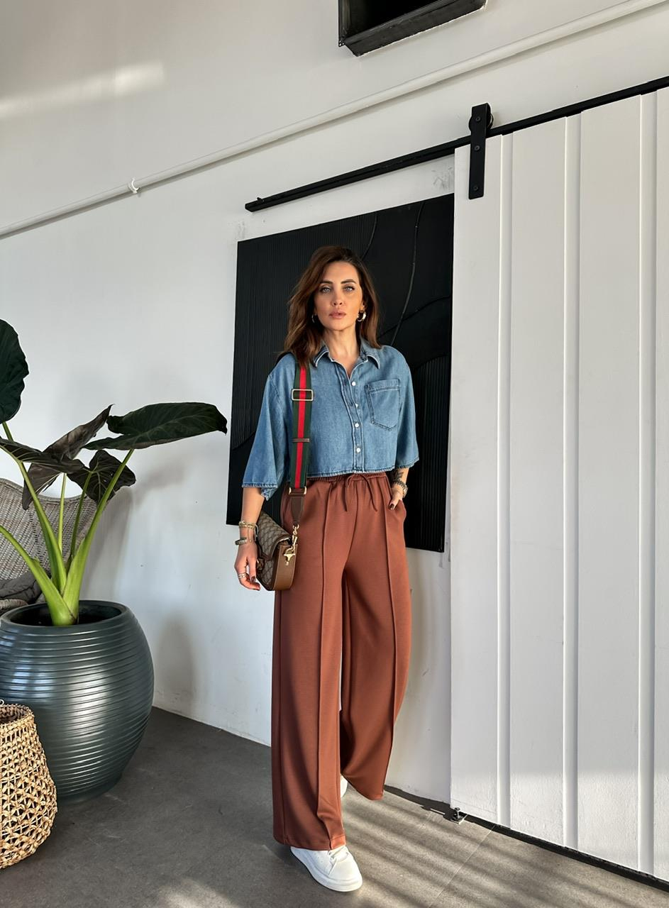 Kahve Çımalı Modal Pantolon