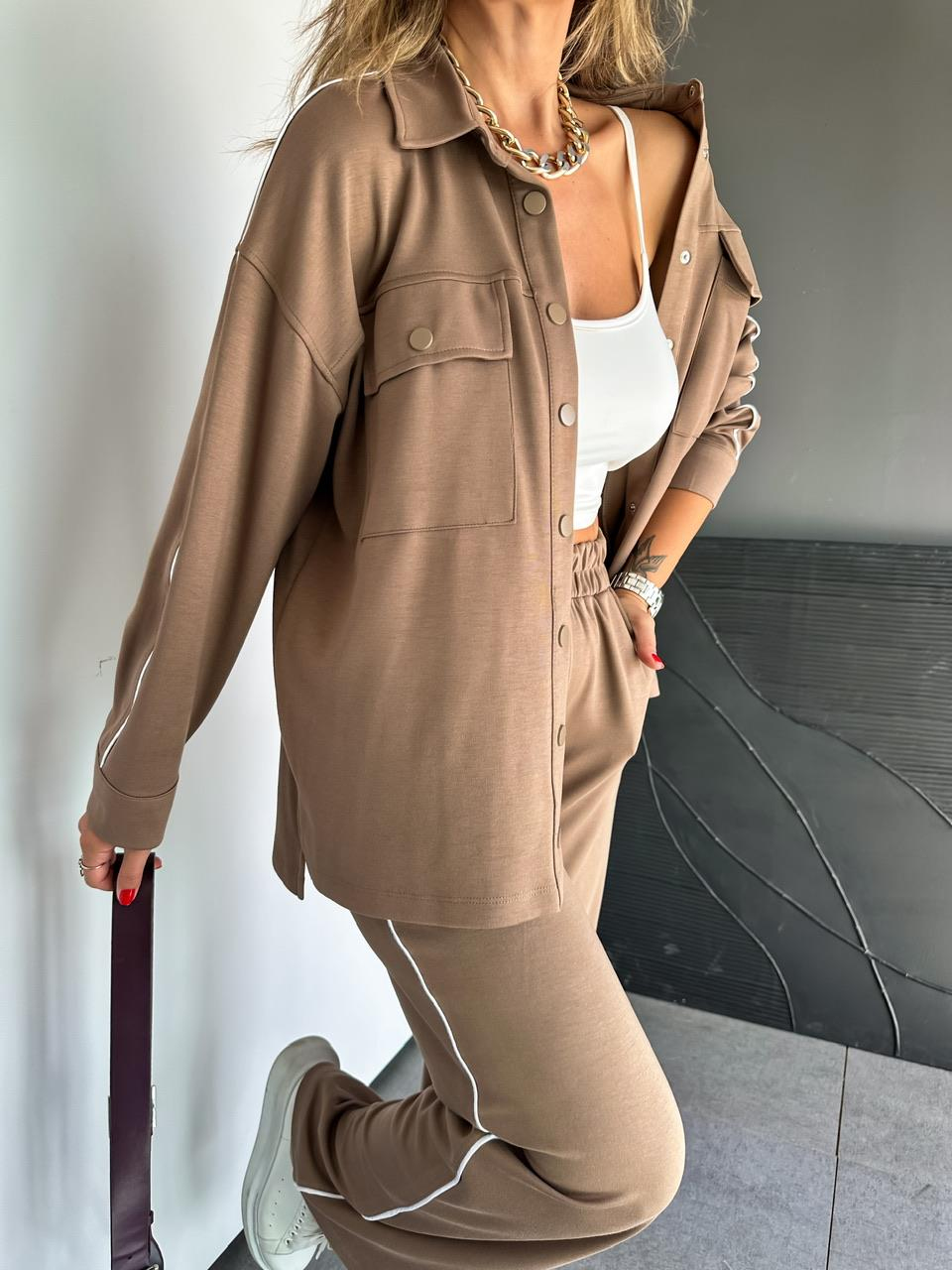 Kahve Çıtçıtlı Biyeli Modal Takım