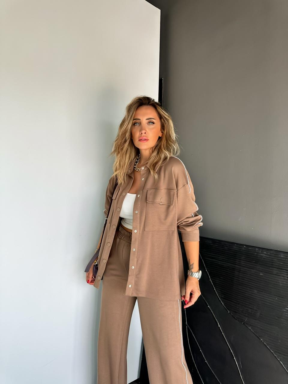 Kahve Çıtçıtlı Biyeli Modal Takım
