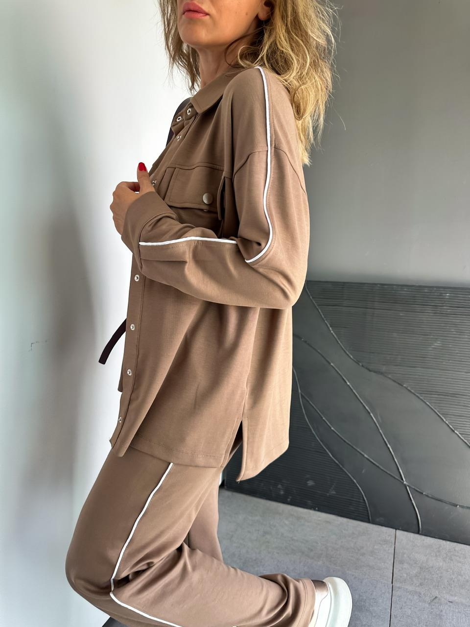Kahve Çıtçıtlı Biyeli Modal Takım