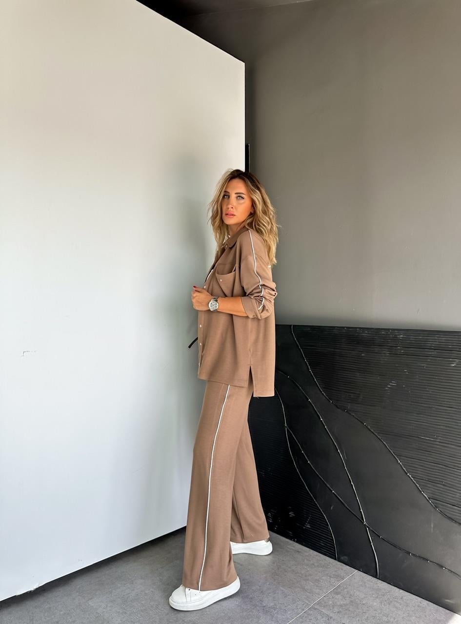 Kahve Çıtçıtlı Biyeli Modal Takım
