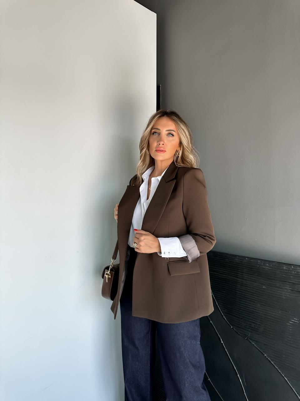 Kahve Çizgili Astarlı Premium Ceket