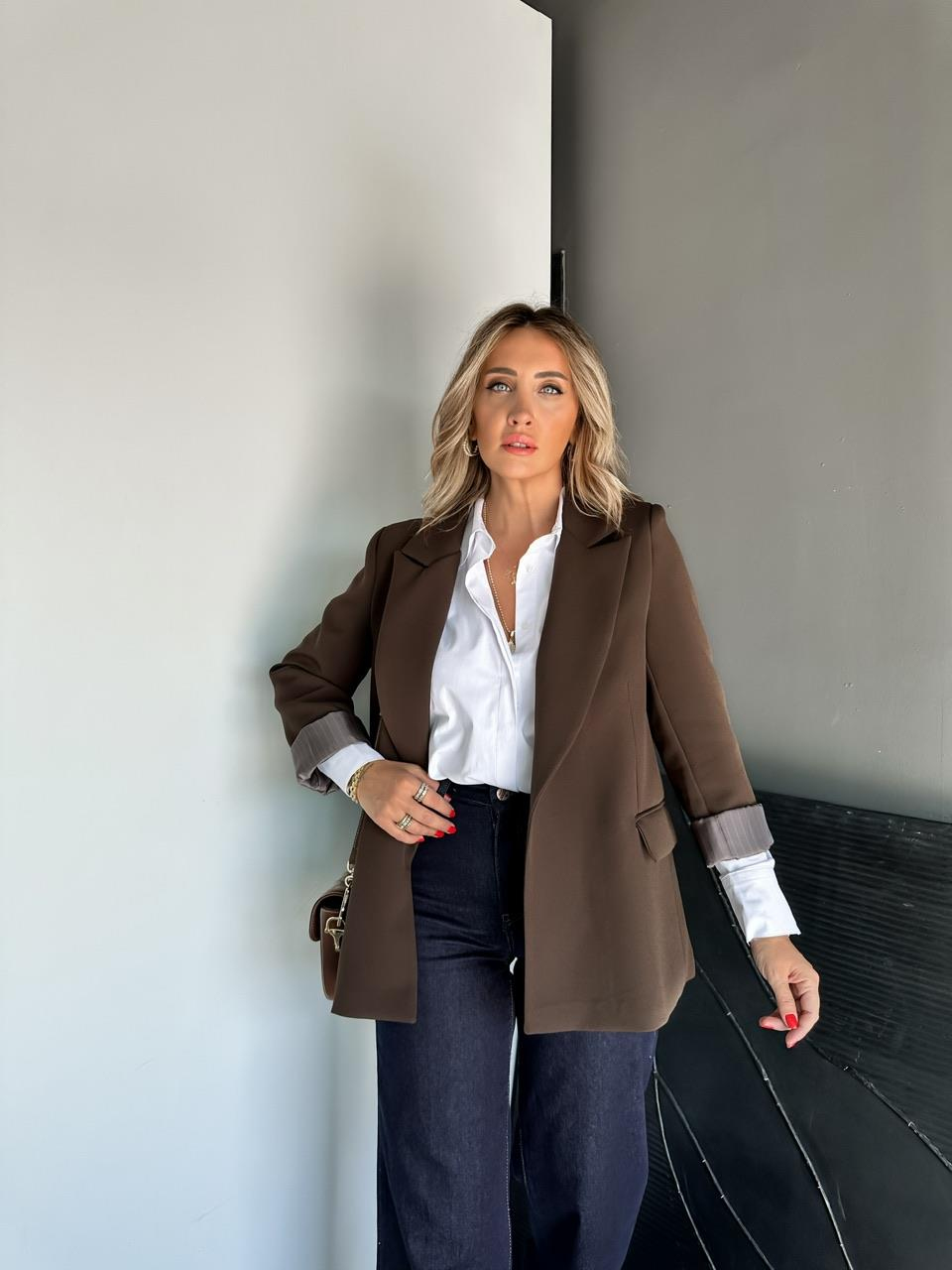 Kahve Çizgili Astarlı Premium Ceket