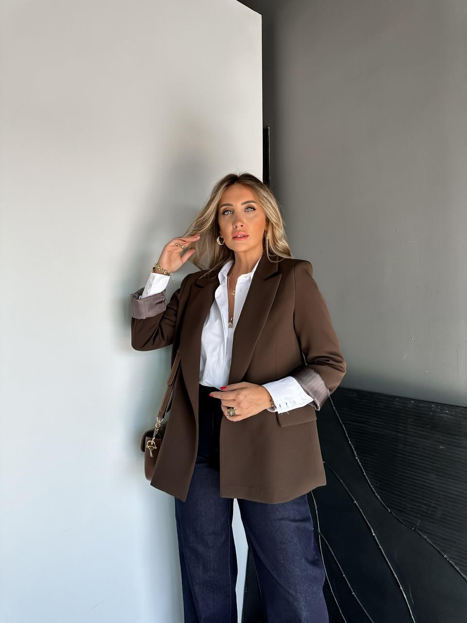 Kahve Çizgili Astarlı Premium Ceket