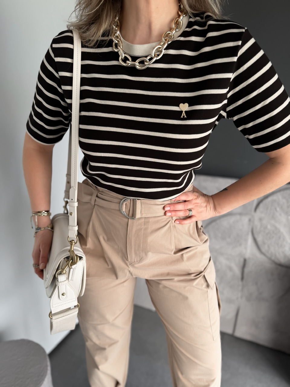 Kahve Çizgili Cotton Ami Tshirt