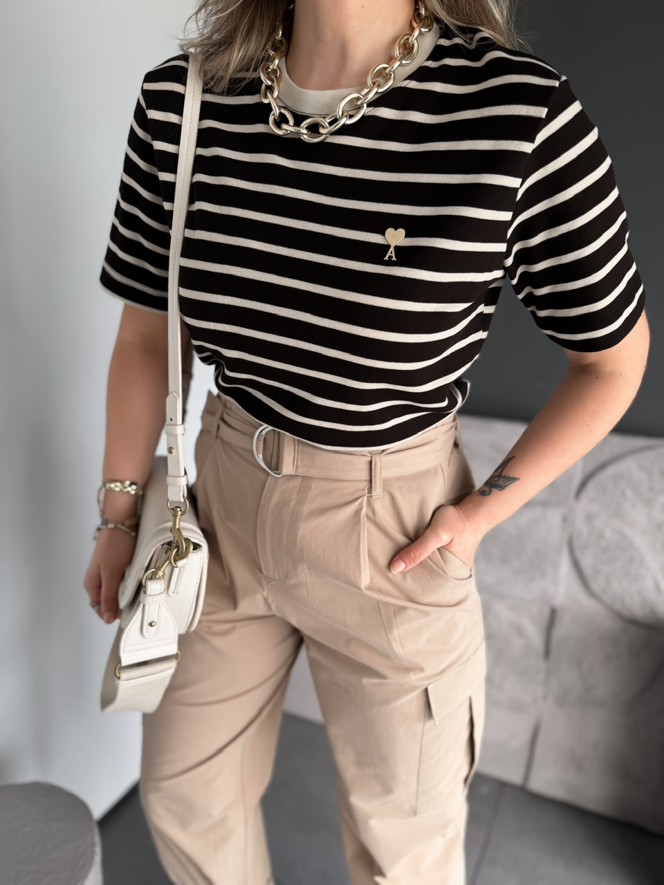 Kahve Çizgili Cotton Ami Tshirt