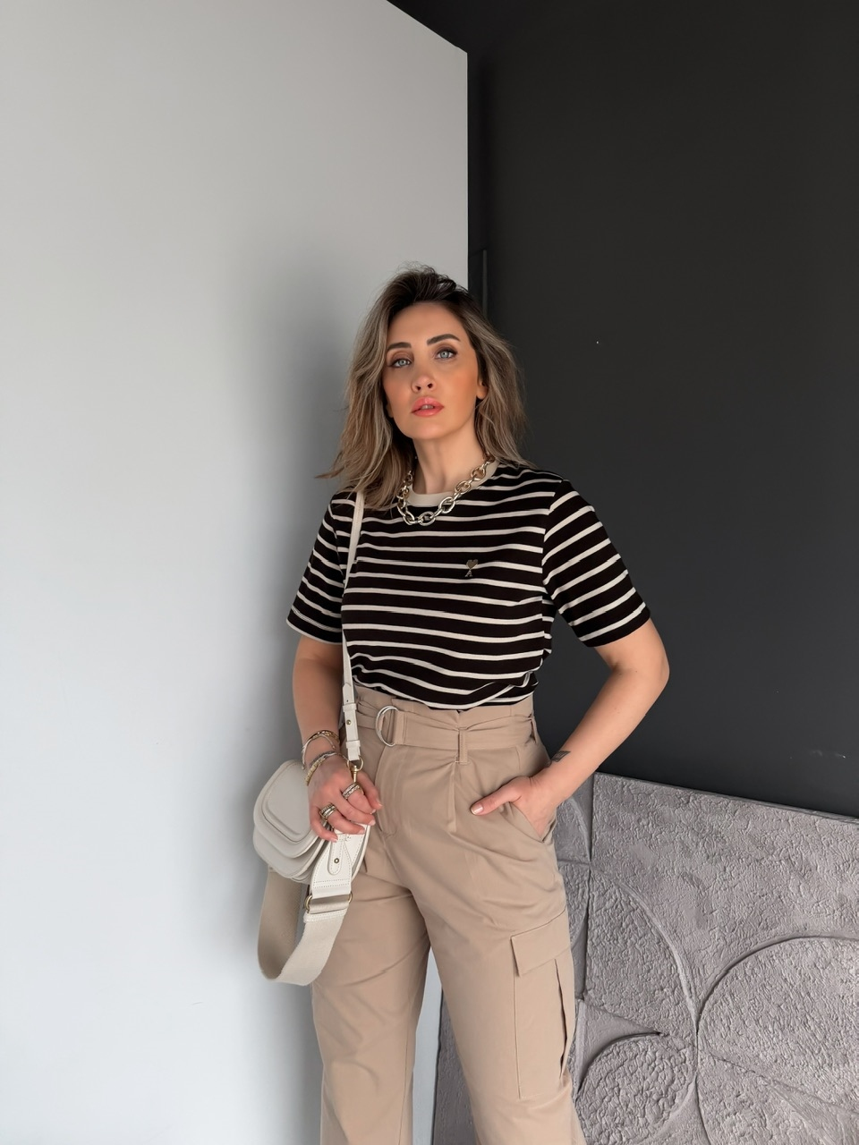 Kahve Çizgili Cotton Ami Tshirt
