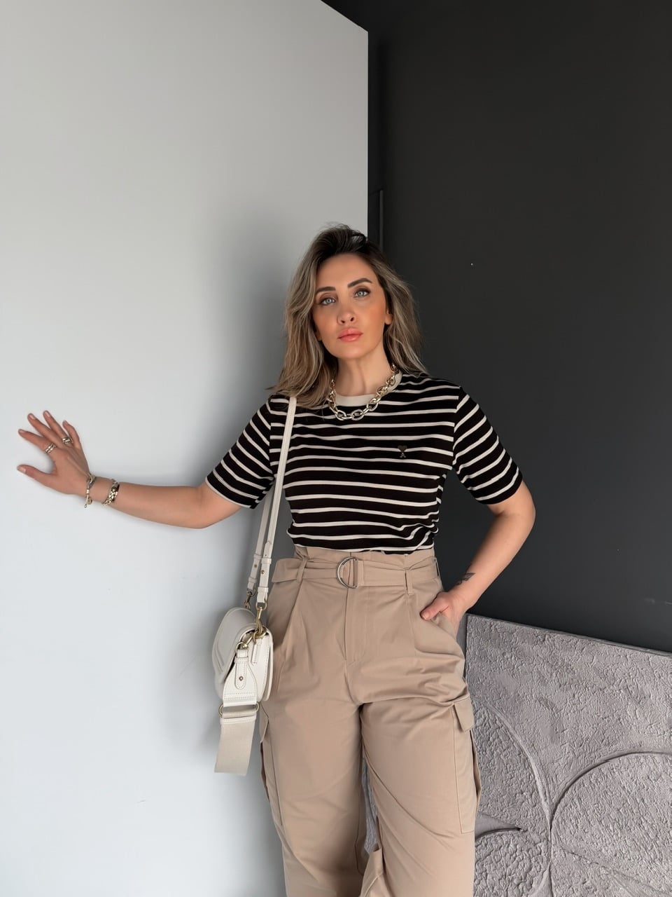 Kahve Çizgili Cotton Ami Tshirt
