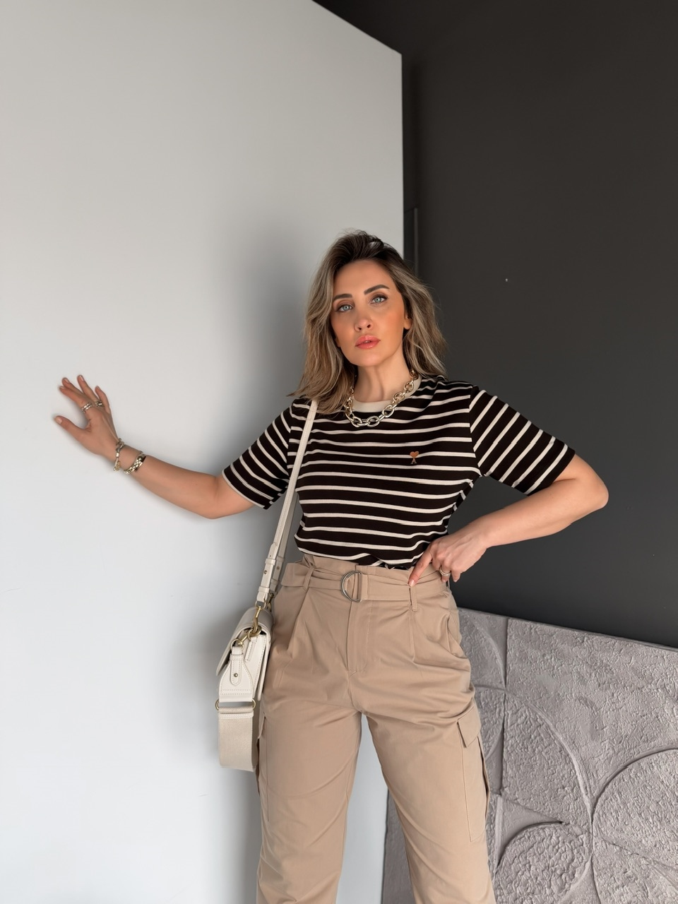 Kahve Çizgili Cotton Ami Tshirt