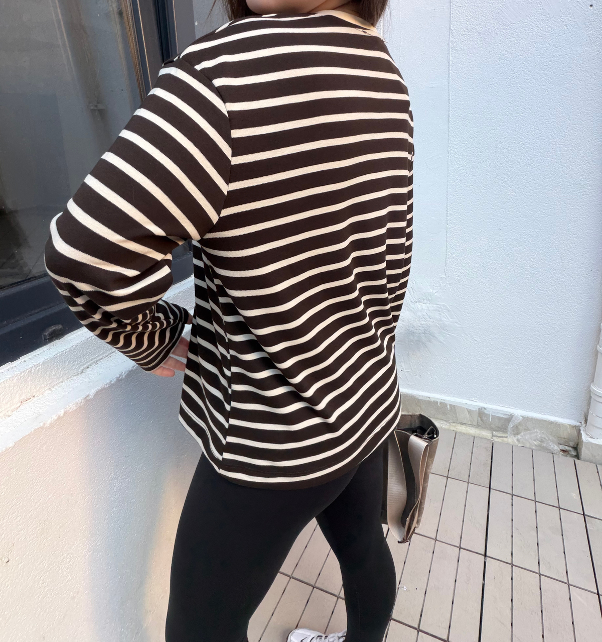 Kahve Çizgili Cotton Oversize T-Shirt