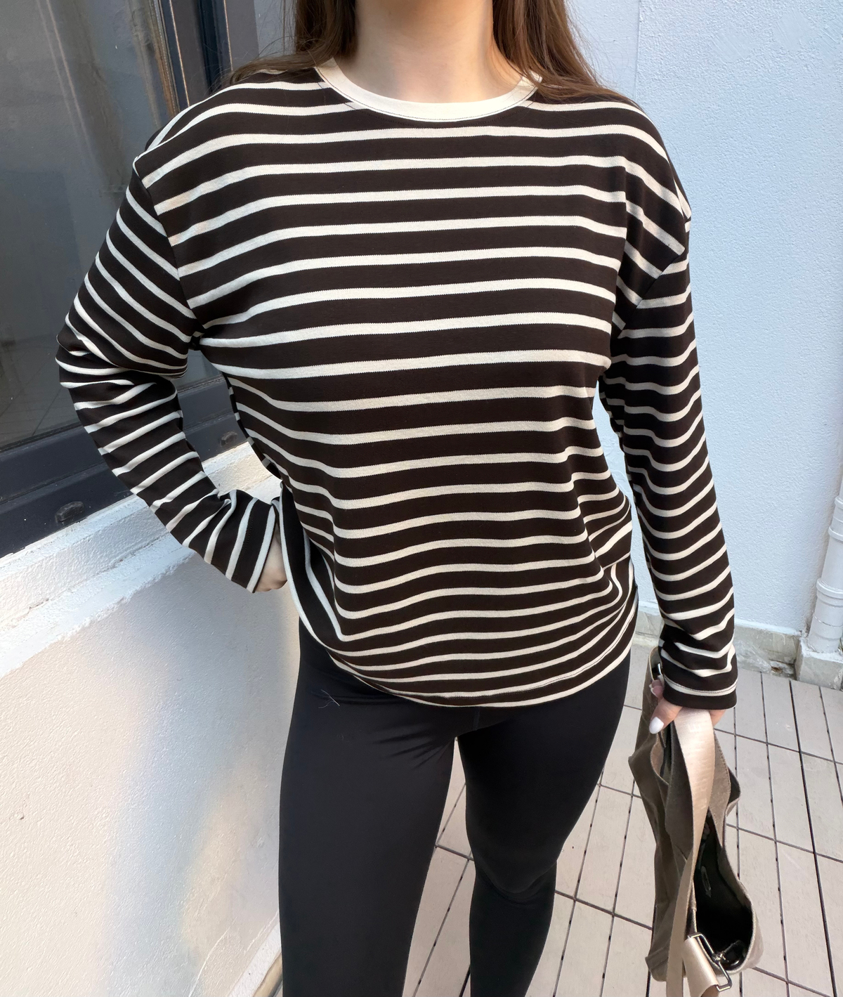 Kahve Çizgili Cotton Oversize T-Shirt