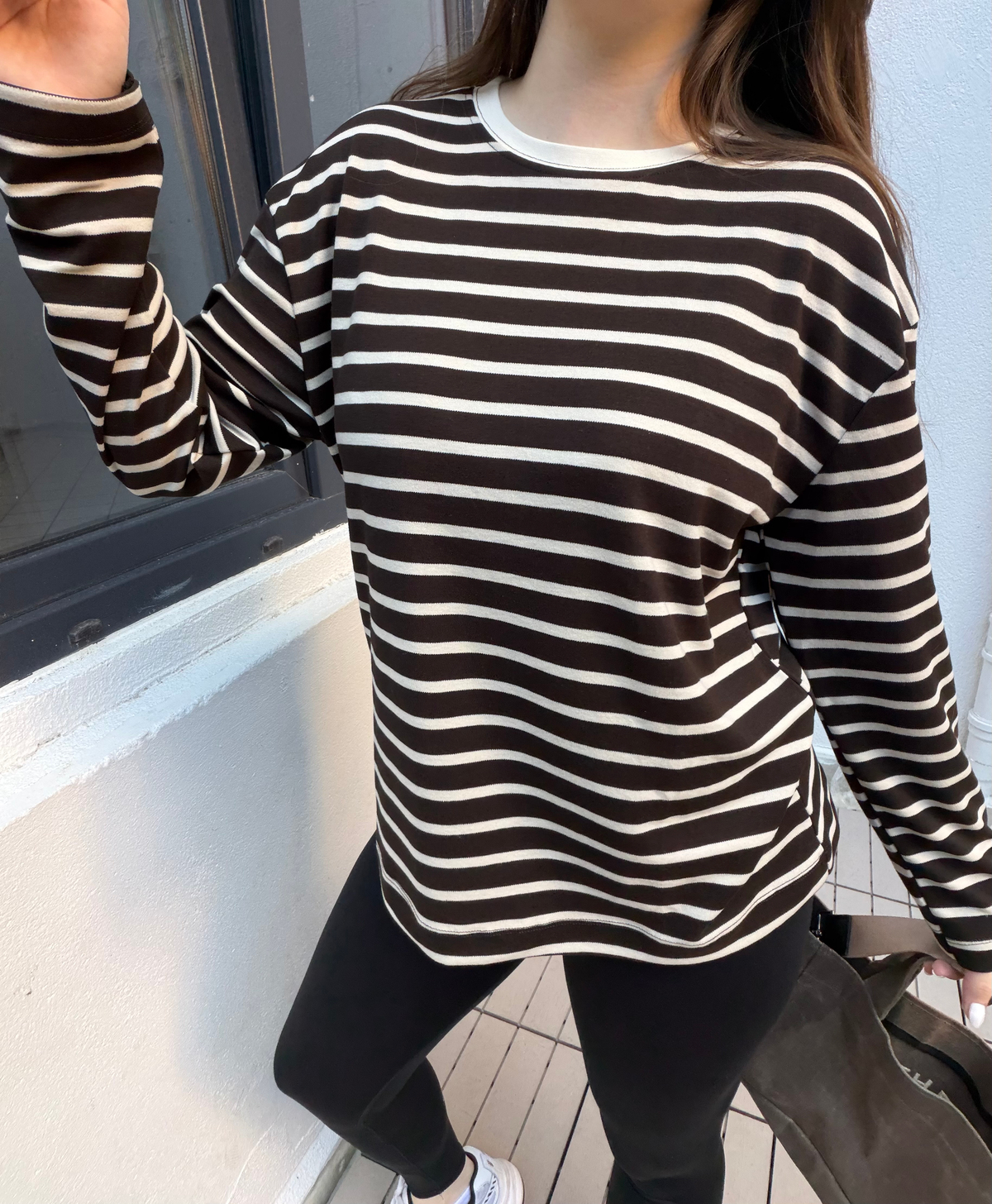 Kahve Çizgili Cotton Oversize T-Shirt
