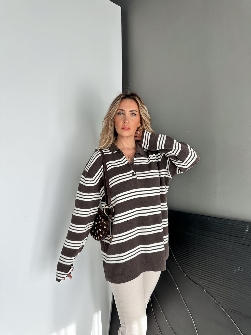 Kahve Çizgili Marka Model Kazak