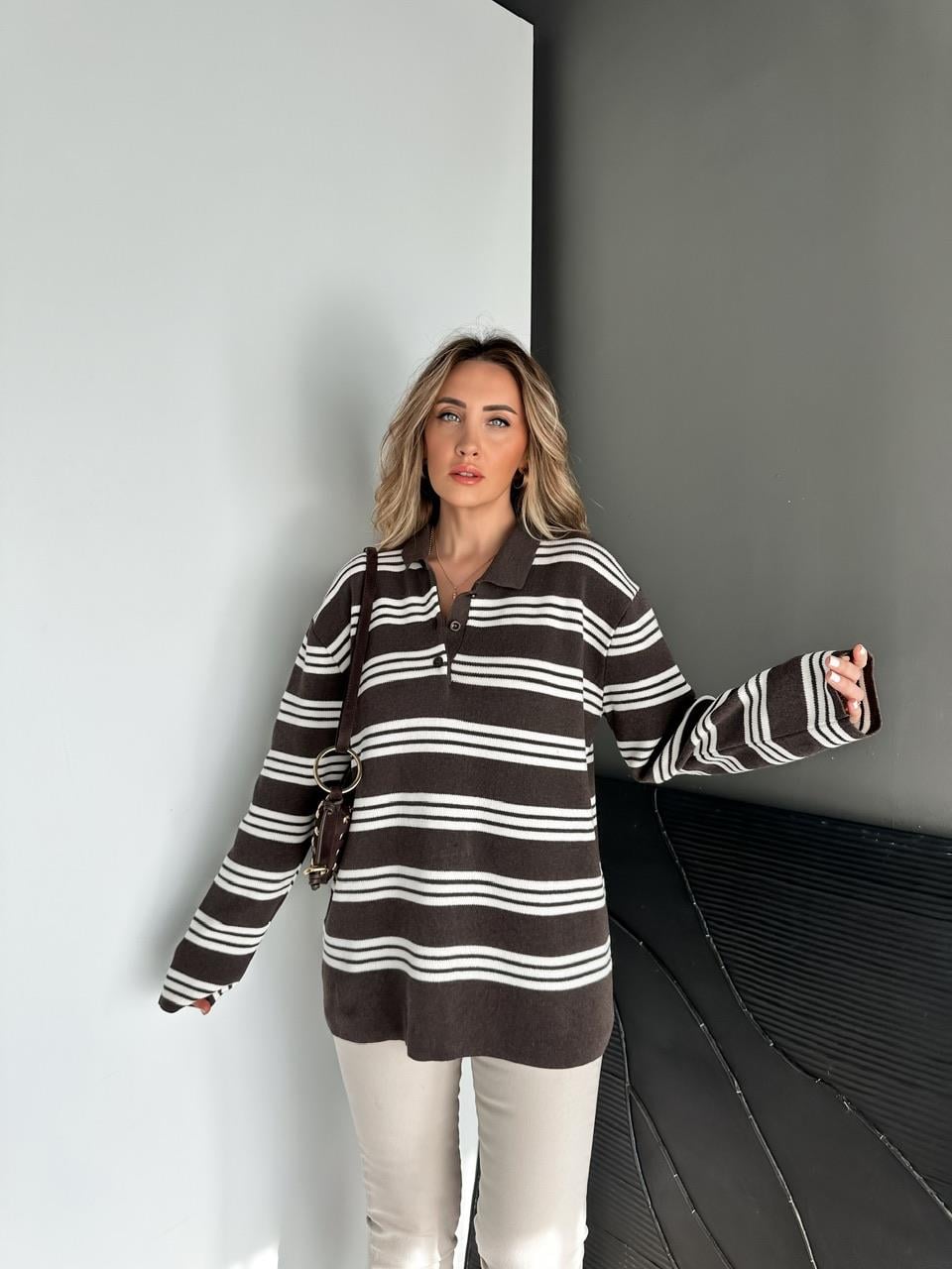 Kahve Çizgili Marka Model Kazak