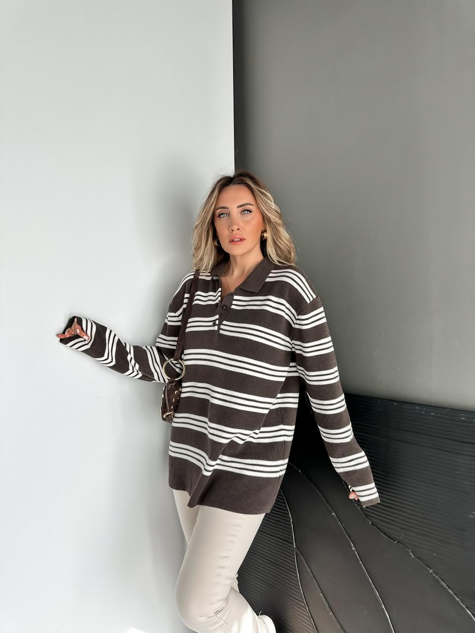 Kahve Çizgili Marka Model Kazak