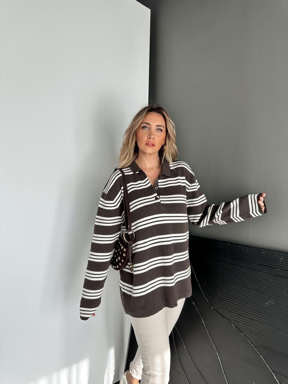 Kahve Çizgili Marka Model Kazak
