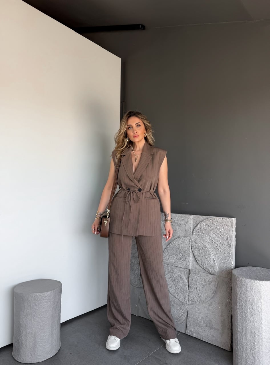 Kahve Çizgili Premium Takım