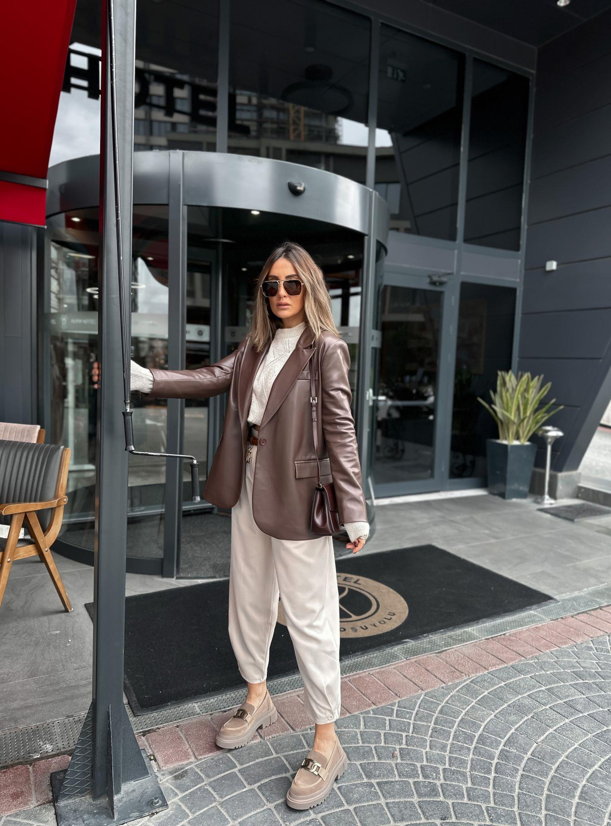 Kahve Deri Blazer Ceket