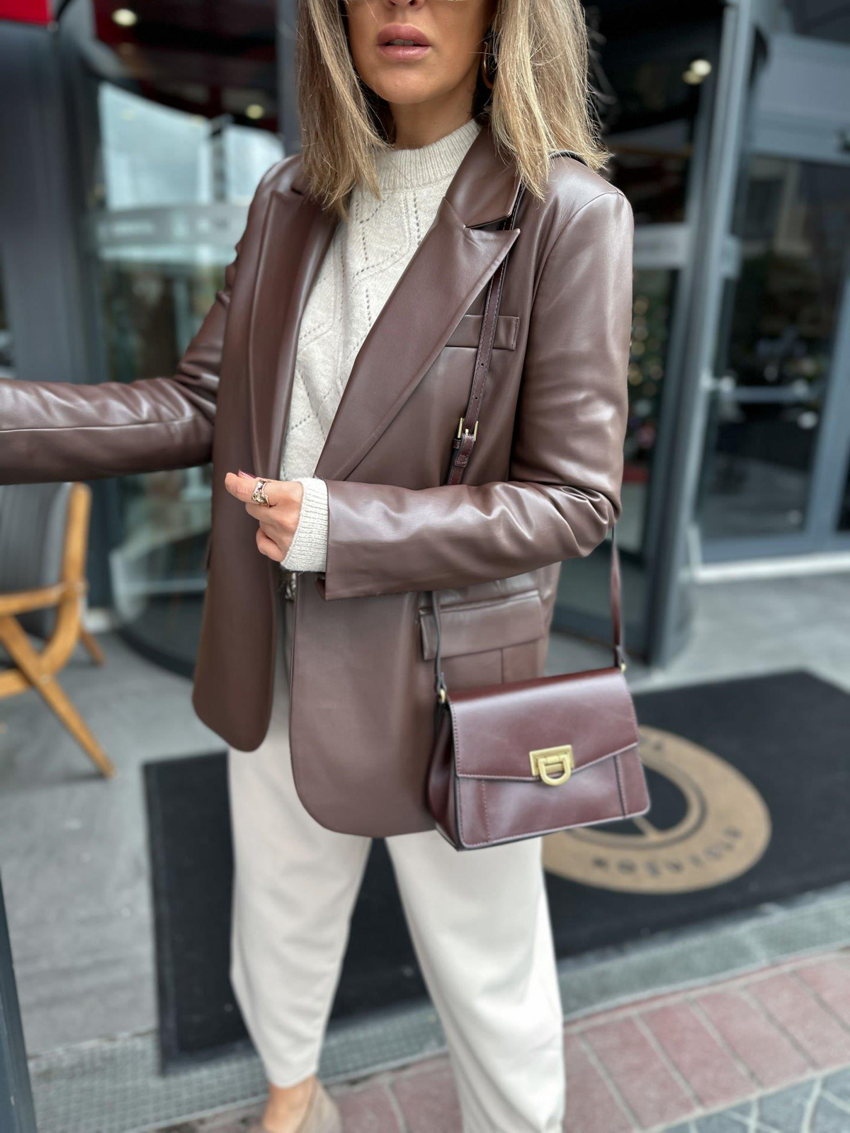 Kahve Deri Blazer Ceket