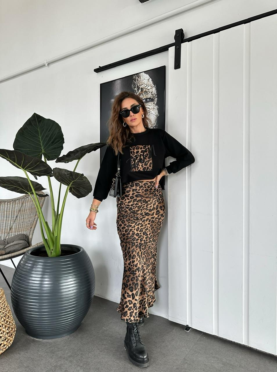 Kahve Desenli Leopar Etek
