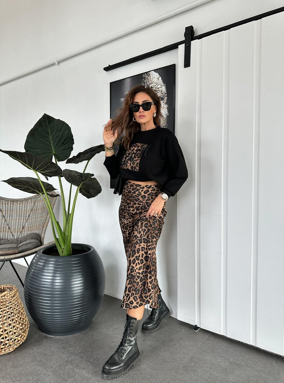 Kahve Desenli Leopar Etek