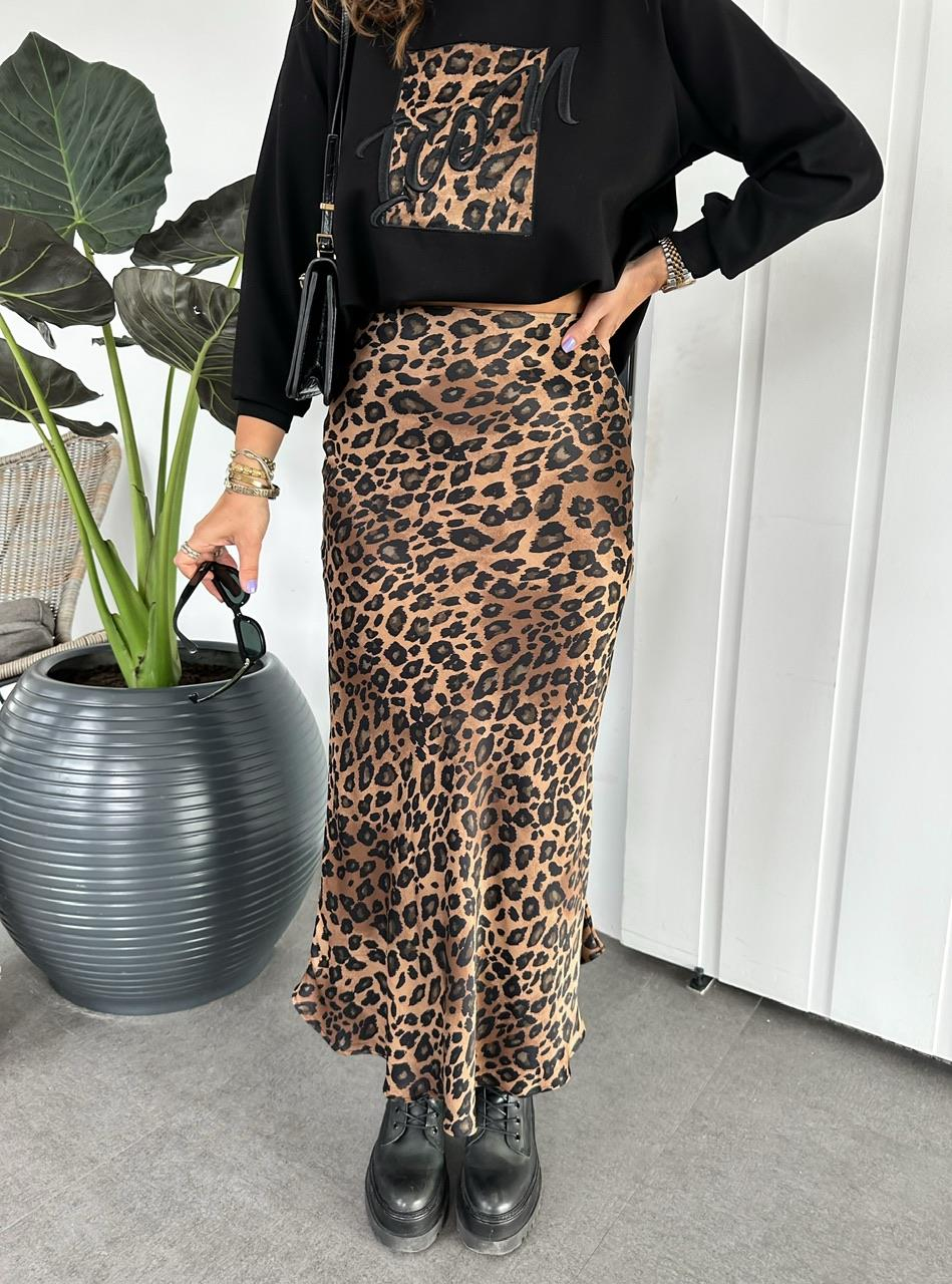 Kahve Desenli Leopar Etek