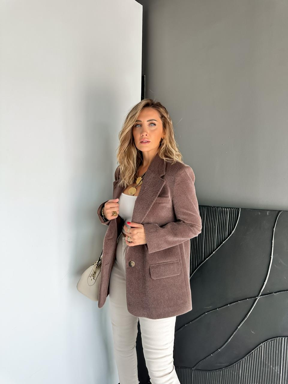 Kahve Deve Tüyü Kapak Cepli Blazer Ceket