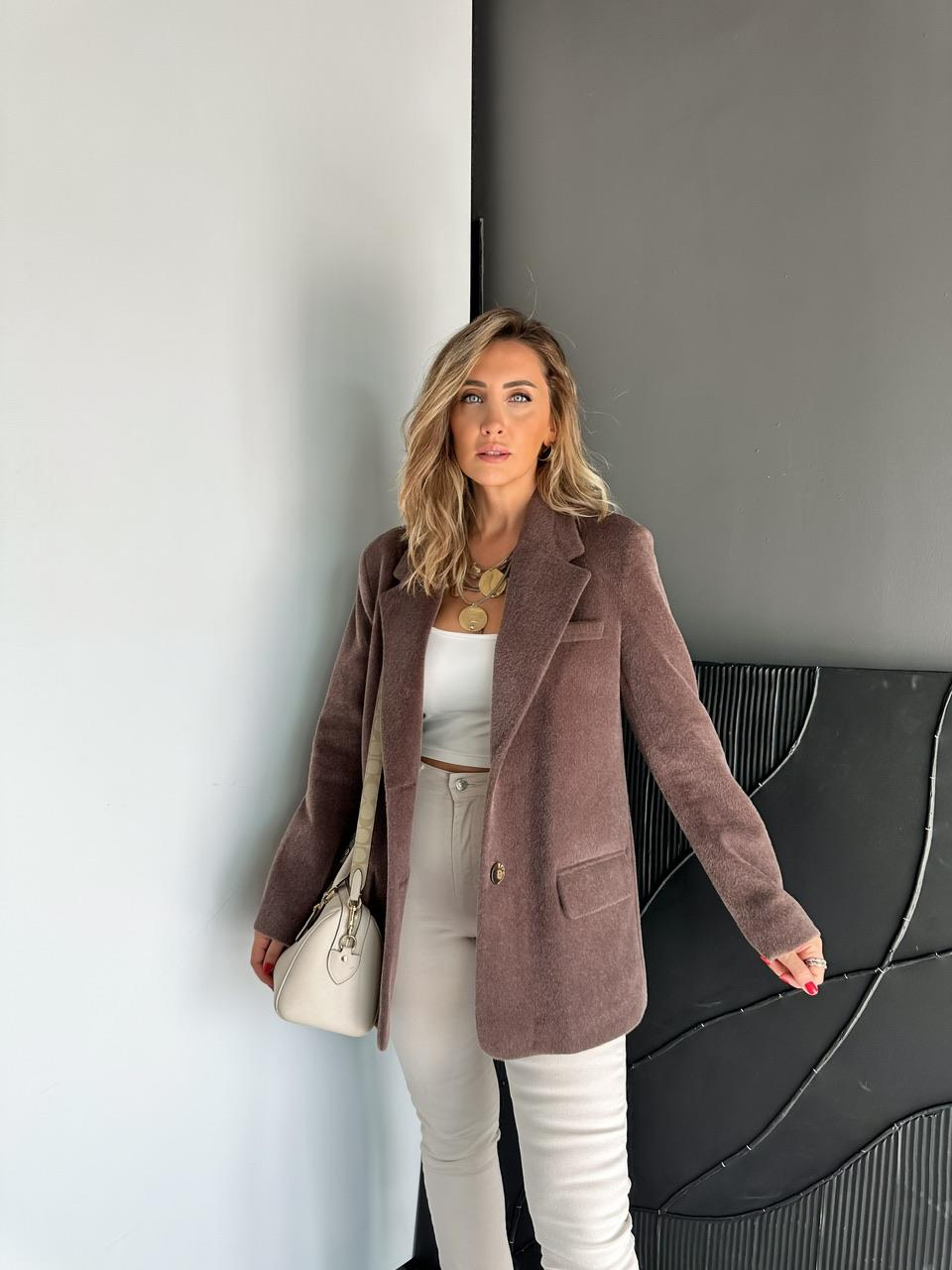 Kahve Deve Tüyü Kapak Cepli Blazer Ceket