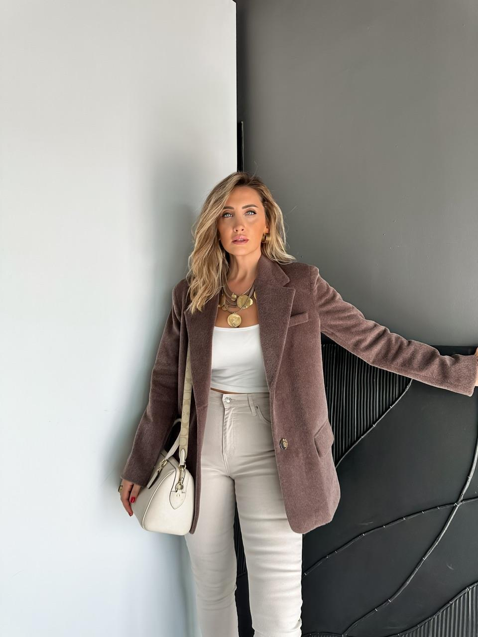 Kahve Deve Tüyü Kapak Cepli Blazer Ceket