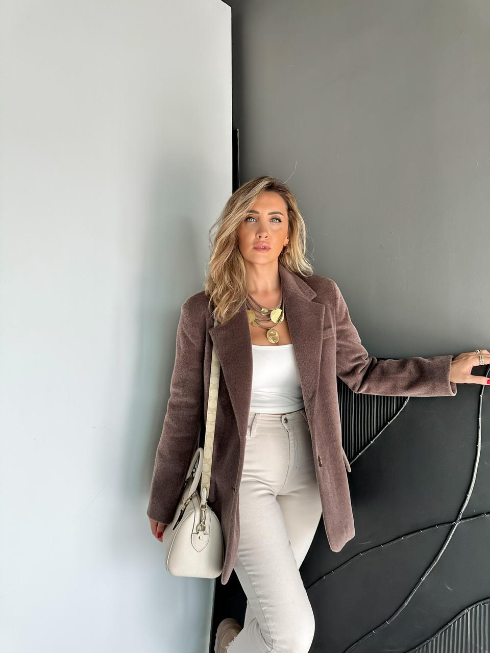Kahve Deve Tüyü Kapak Cepli Blazer Ceket