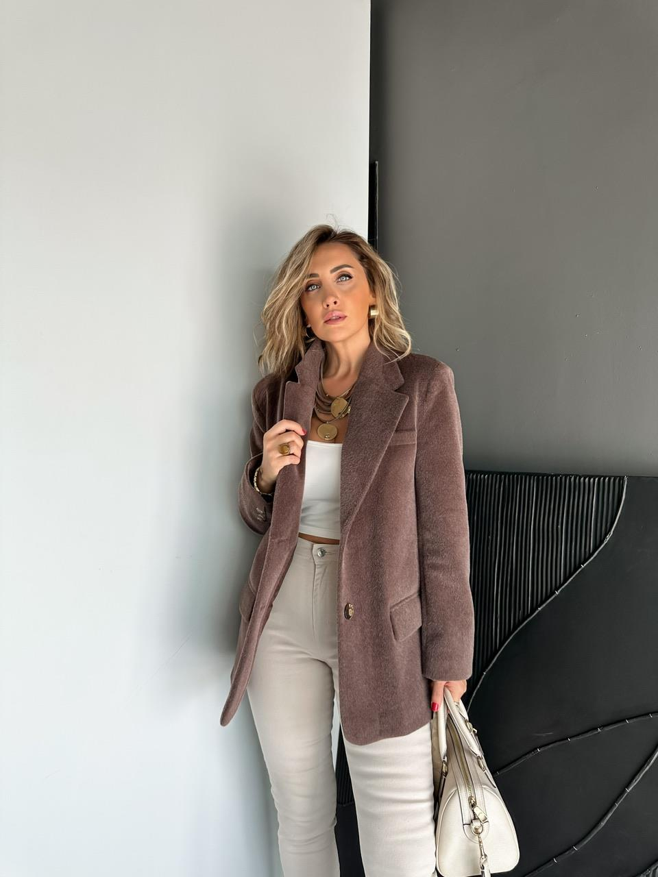 Kahve Deve Tüyü Kapak Cepli Blazer Ceket