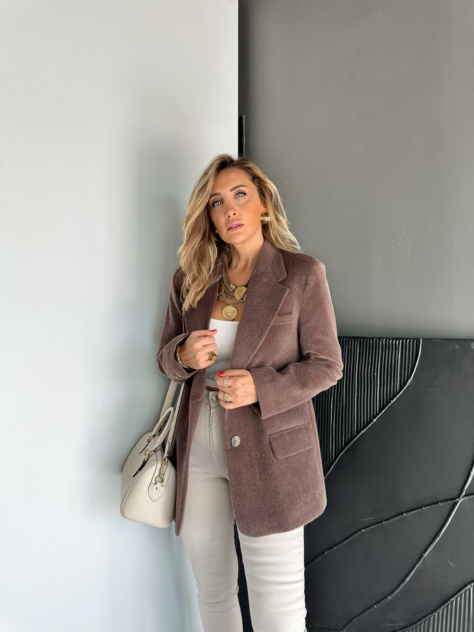 Kahve Deve Tüyü Kapak Cepli Blazer Ceket