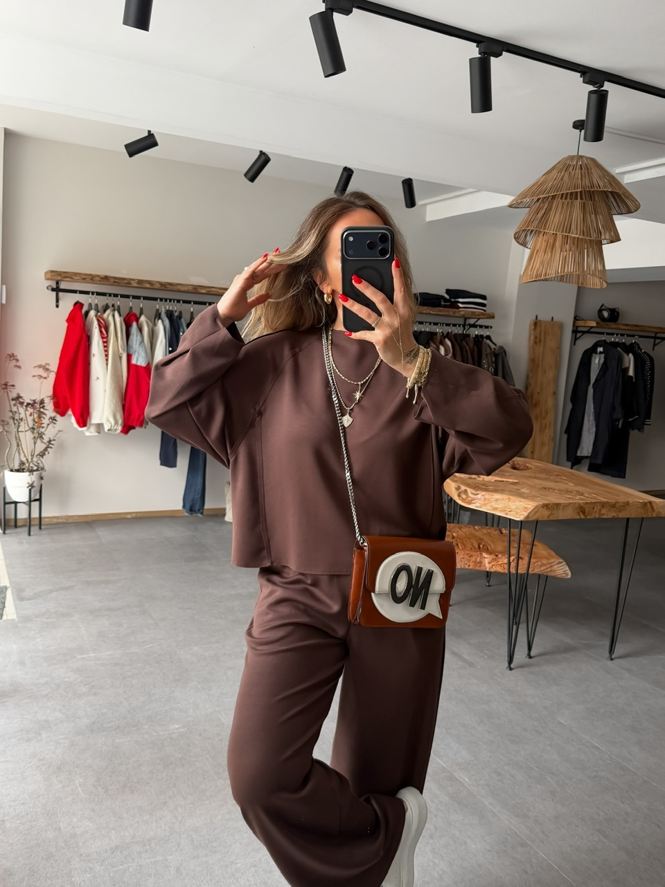Kahve Dikiş Detaylı Oysho Takım