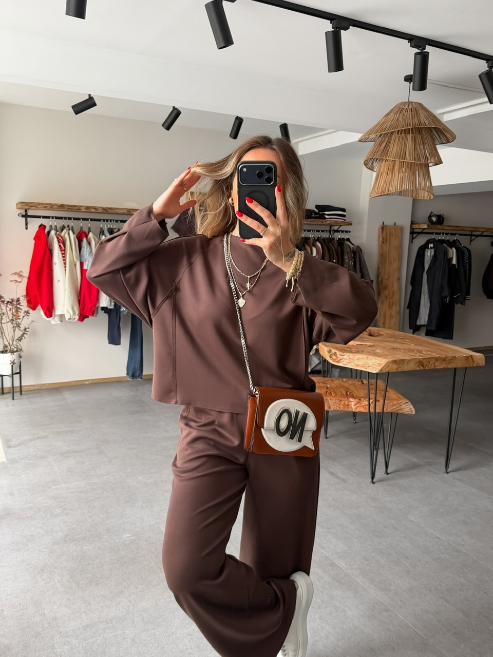 Kahve Dikiş Detaylı Oysho Takım