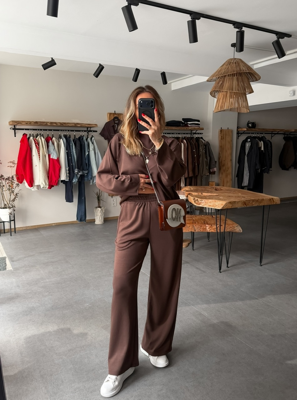 Kahve Dikiş Detaylı Oysho Takım