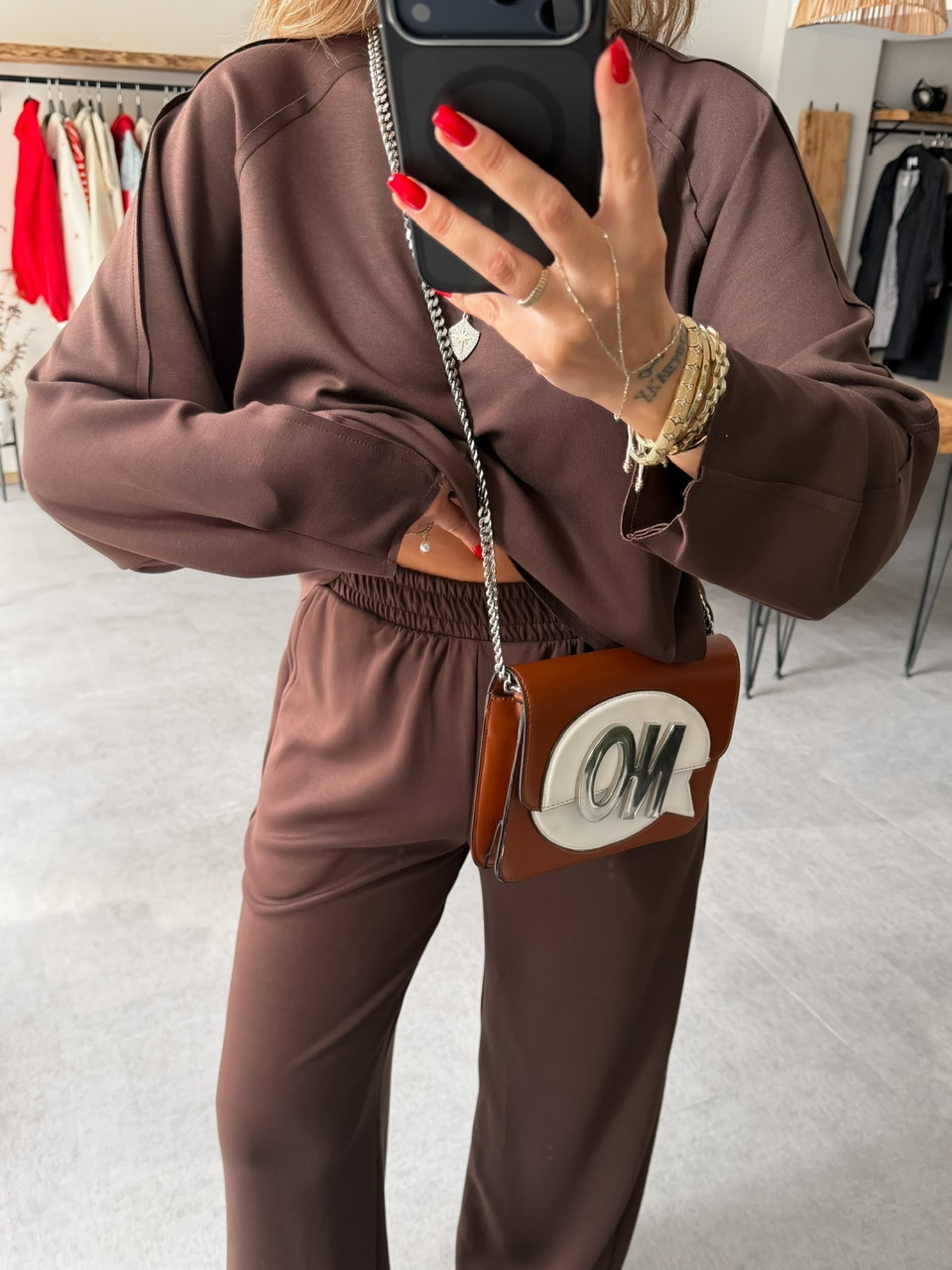 Kahve Dikiş Detaylı Oysho Takım