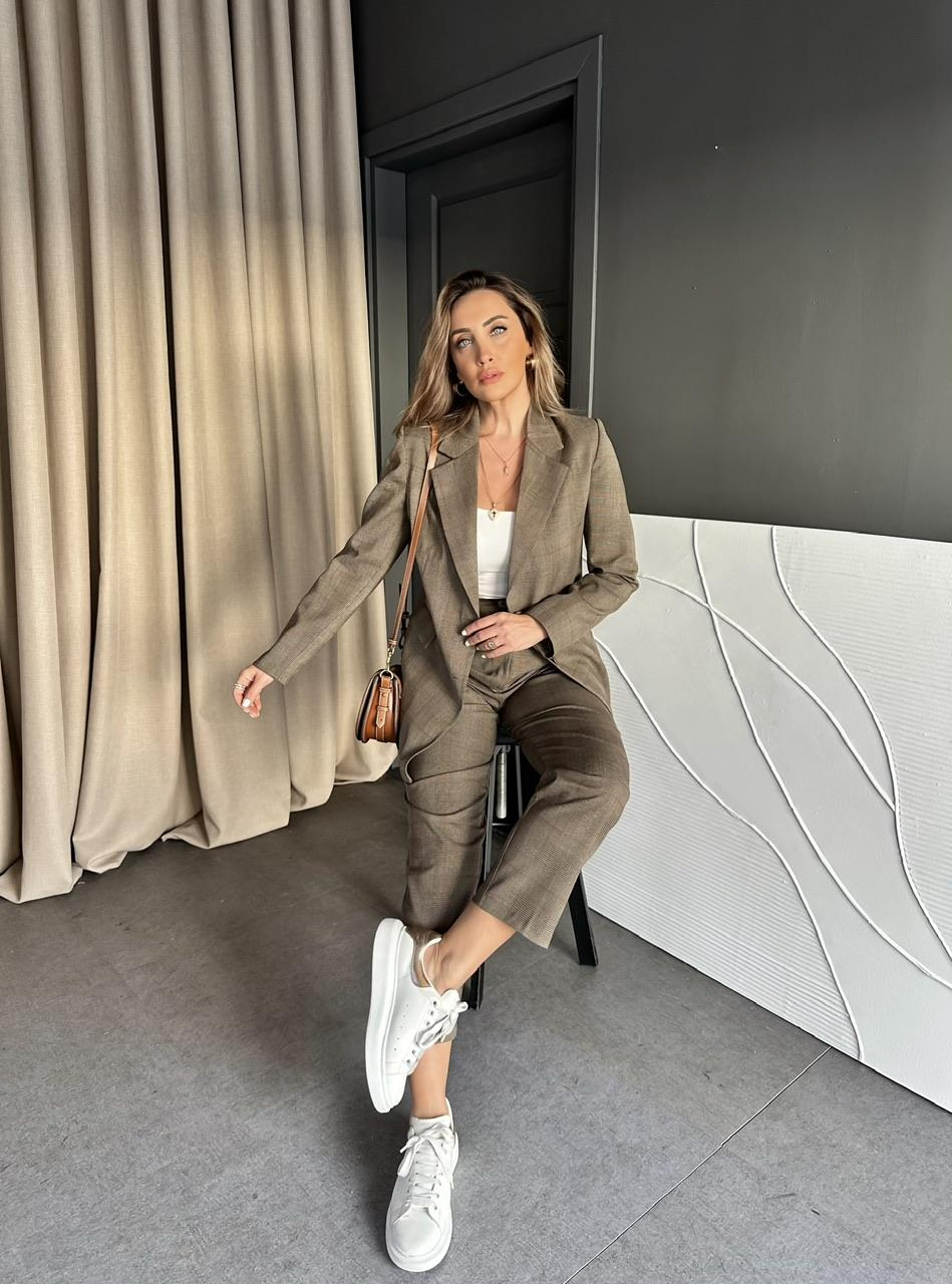 Kahve Ekose Deri Biyeli Premium Takım